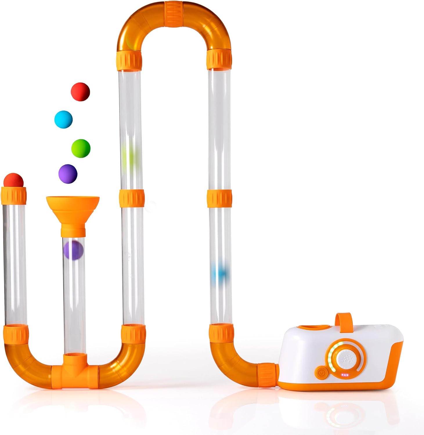 The Original Air Toobz air-powered building toy - kid-safe fan base, modular tubes, connectors and foam balls (air tubes toy)